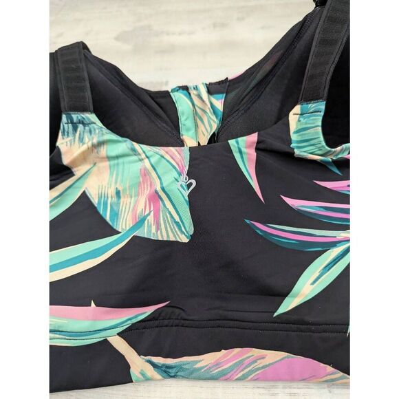 Torrid Active High‎ Impact Sports Bra women's 46D black Tropical floral zipper - Picture 4 of 7